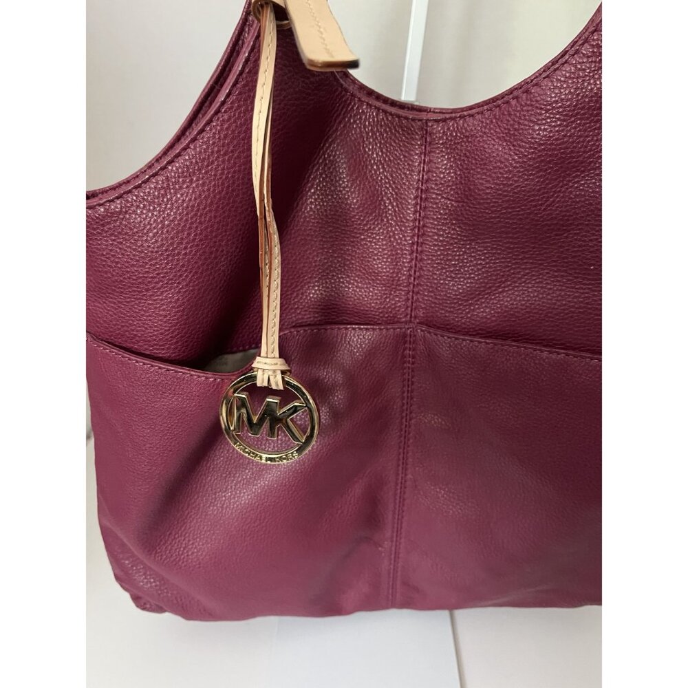 Michael Kors Burgundy Leather Tote Bag With Logo Charm & Adjustable Straps - Picture 3 of 6